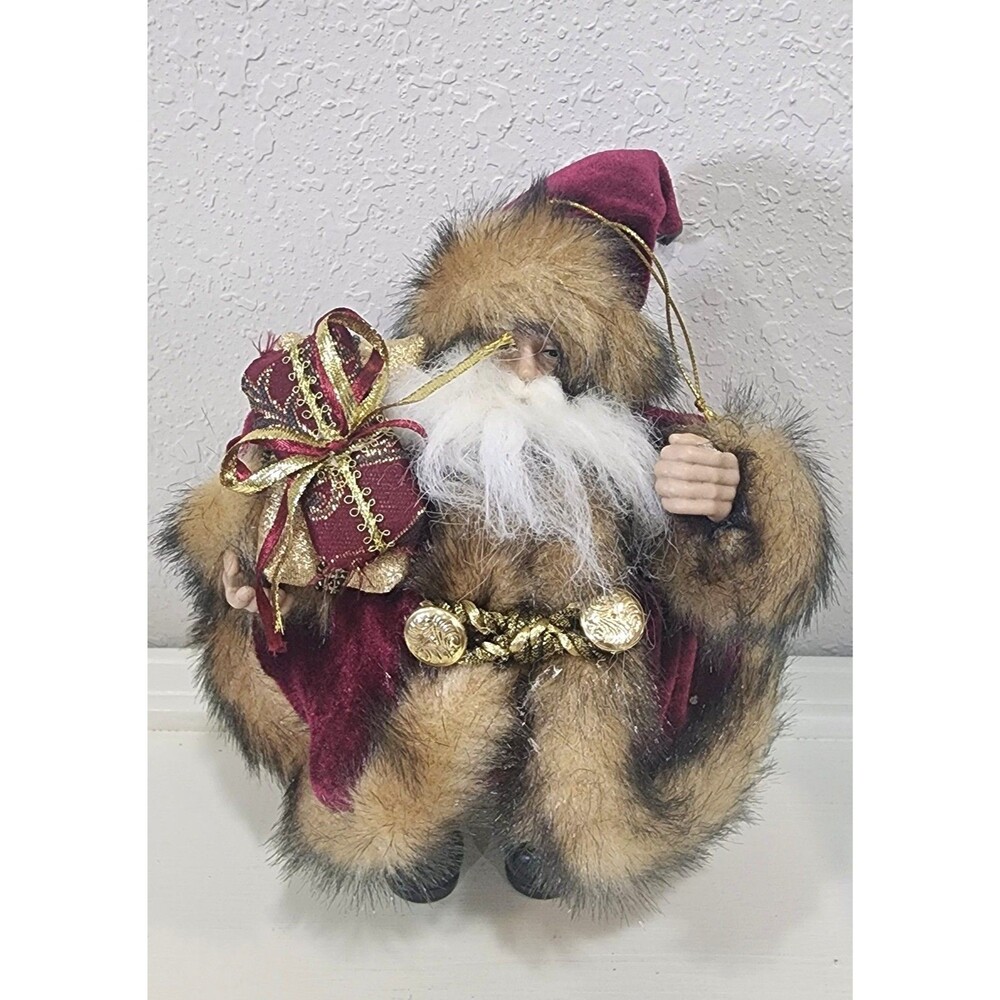 Jo-Ann Stores Burgundy Velvet & Faux Fur Father Christmas Santa Ornament 8.5"